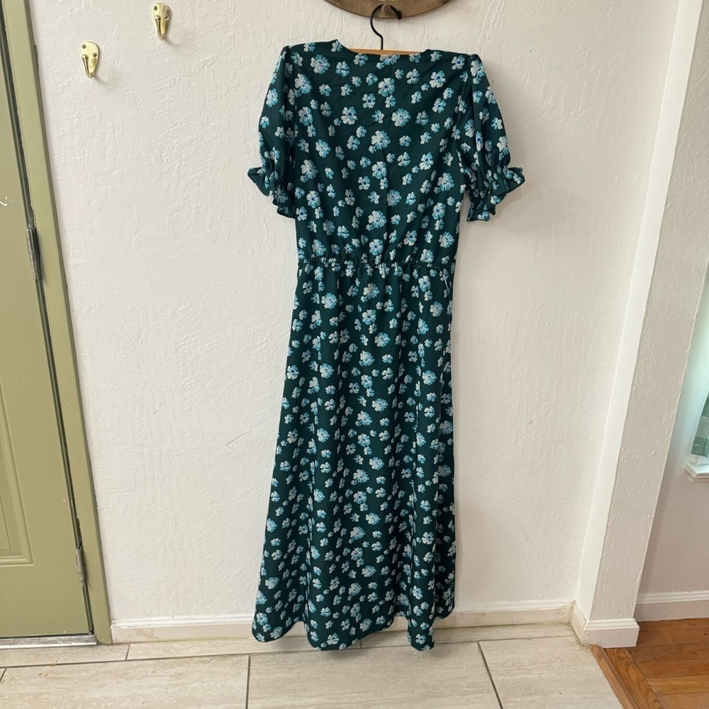 Outerknown Kira Maxi Dress Blue Green Riviera Esalen Bloom Size M - Picture 4 of 11